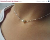 Single Pearl, Sterling Silver, Choker Necklace, Bridesmaids Gifts, Flower Girl, June Birthstone