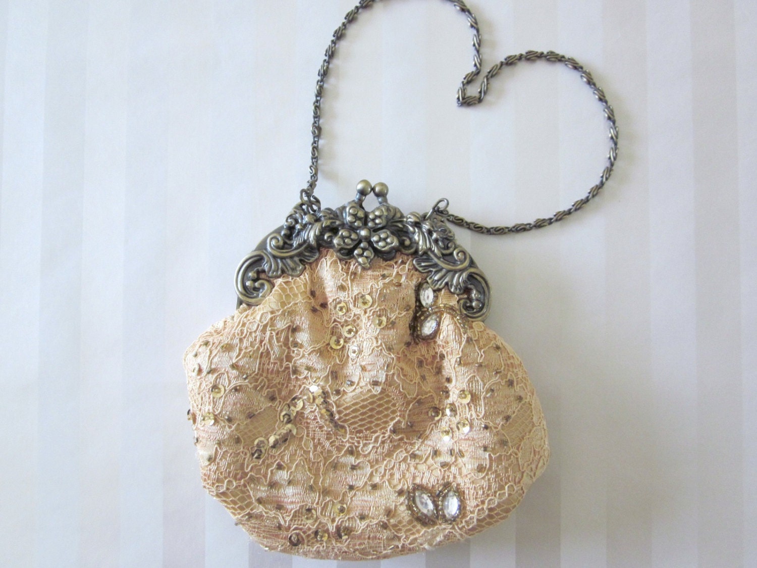 Vintage Antique Gold Lace sequin Wedding Handbag purse