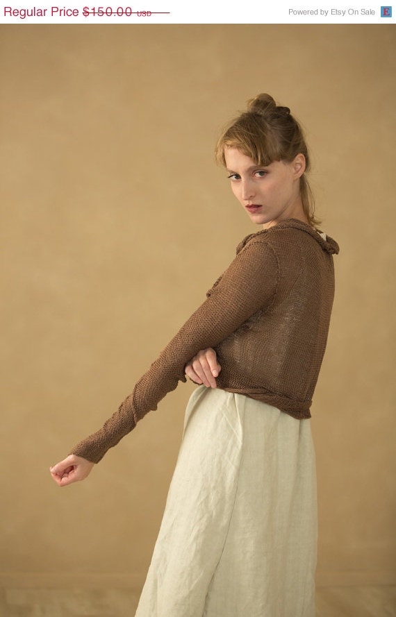 ON SALE cardigan knitted brown  bamboo eco design  ecologic handmade knitting