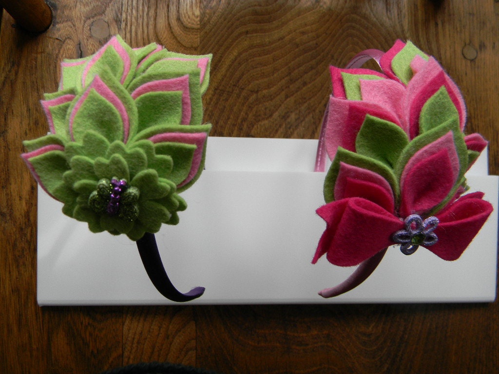 Glitter Butterfly or Flower on Wool Felt Petal Handcrafted Hairbands