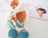 Free shipping - Oil Blue Crocheted bead earrings