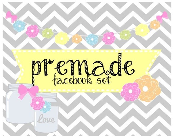 Facebook marketing set, graphic design, made to match M2M etsy banner, chevron vintage mason jar shop set - facebook cover - facebook avatar Il_570xn