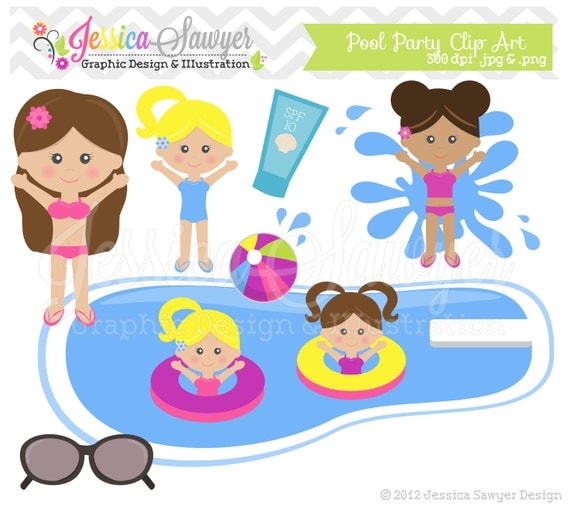 INSTANT DOWNLOAD pool party clip art - kids birthday clipart - graphic - image - digital element - scrapbooking - commercial use Il_570xn