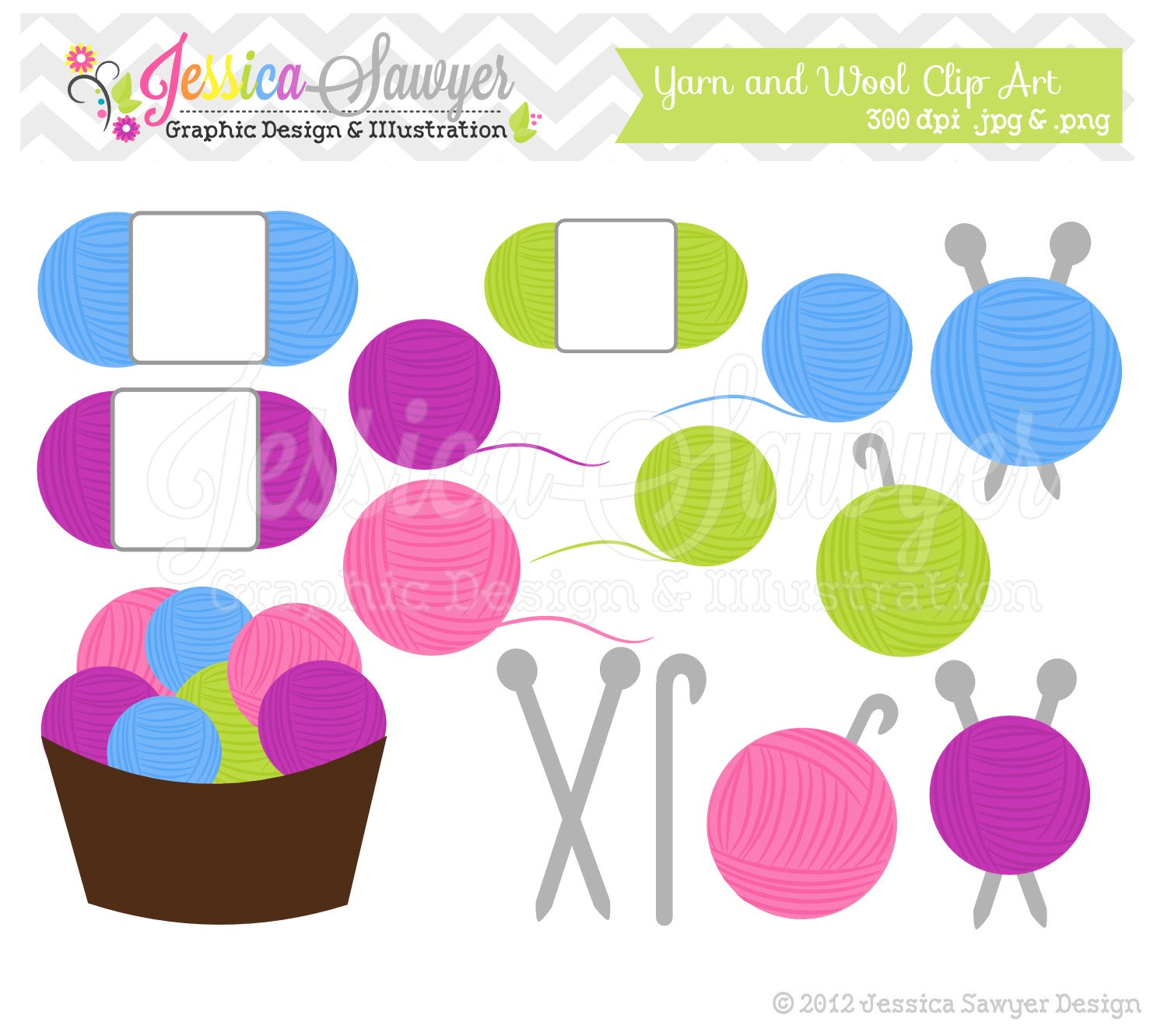INSTANT DOWNLOAD, yarn clipart - knitting clip art - crochet graphic - image - commercial use - logo - sticker Il_570xn