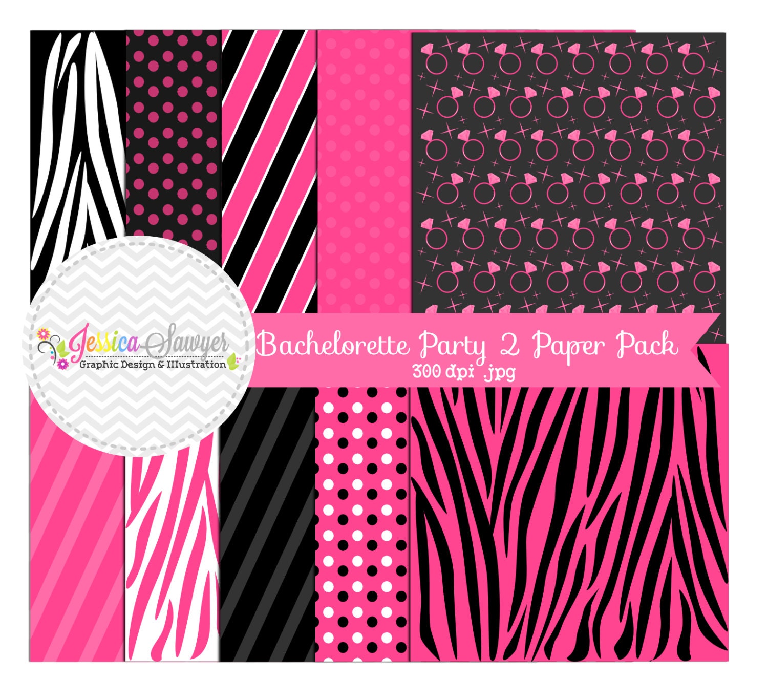 INSTANT DOWNLOAD Bachelorette Digital Paper - 12'' x 12'' - Printable party paper - Commercial Use - Scrapbooking - card making Il_570xn