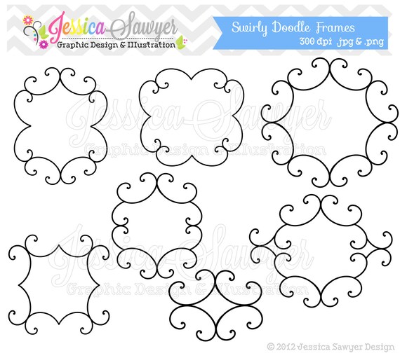 CLEARANCE - Assorted doodle frames - swirl frames - elegant frames - commercial use - card making - digital scrapbook instant download Il_570xn