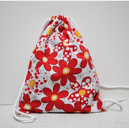 Drawstring Backpack  red flowers