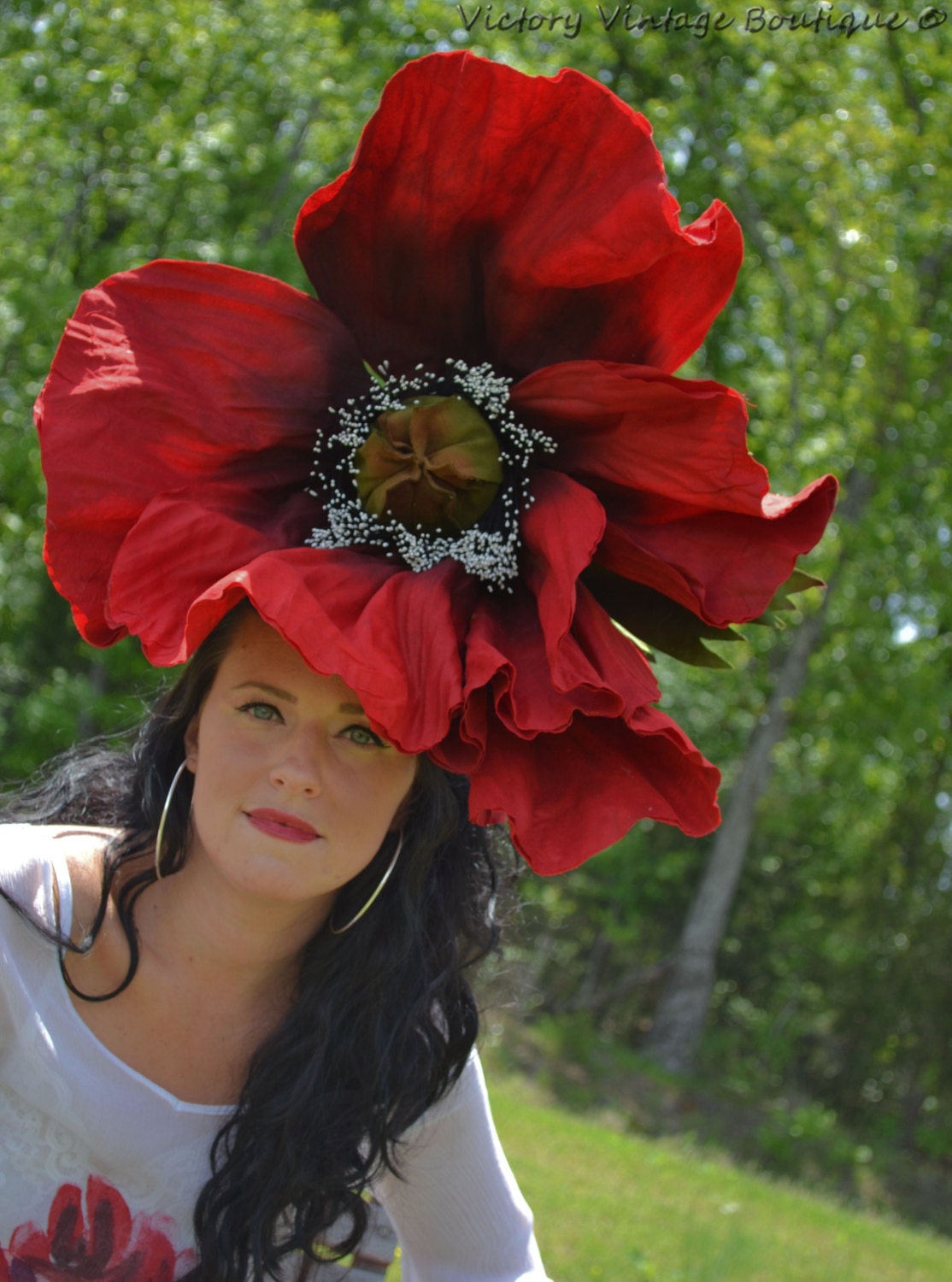Giant flower, headdress, POPPY,hat,fascinator,floral headpiece,crown,cosplay,GIANT POPPY,headpiece, headdress, hat, headpiece, huge hat