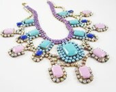 The Kiki Necklace-Vintage Hand Painted Rhinestone Pastel Bib Necklace - One Of  A Kind by Love Obsessed