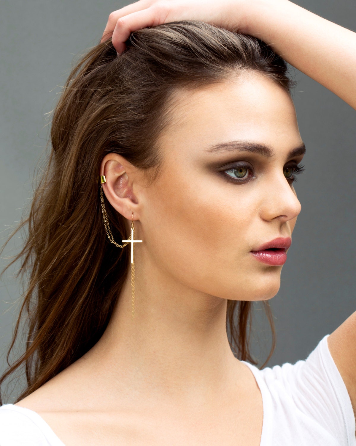 Cuff-Linked Cross Earrings