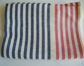 Nice Set of 2 Kitchen -Tea - Dish Towels. Cotton - Linen Fabric: Red White Navy Blue Striped.