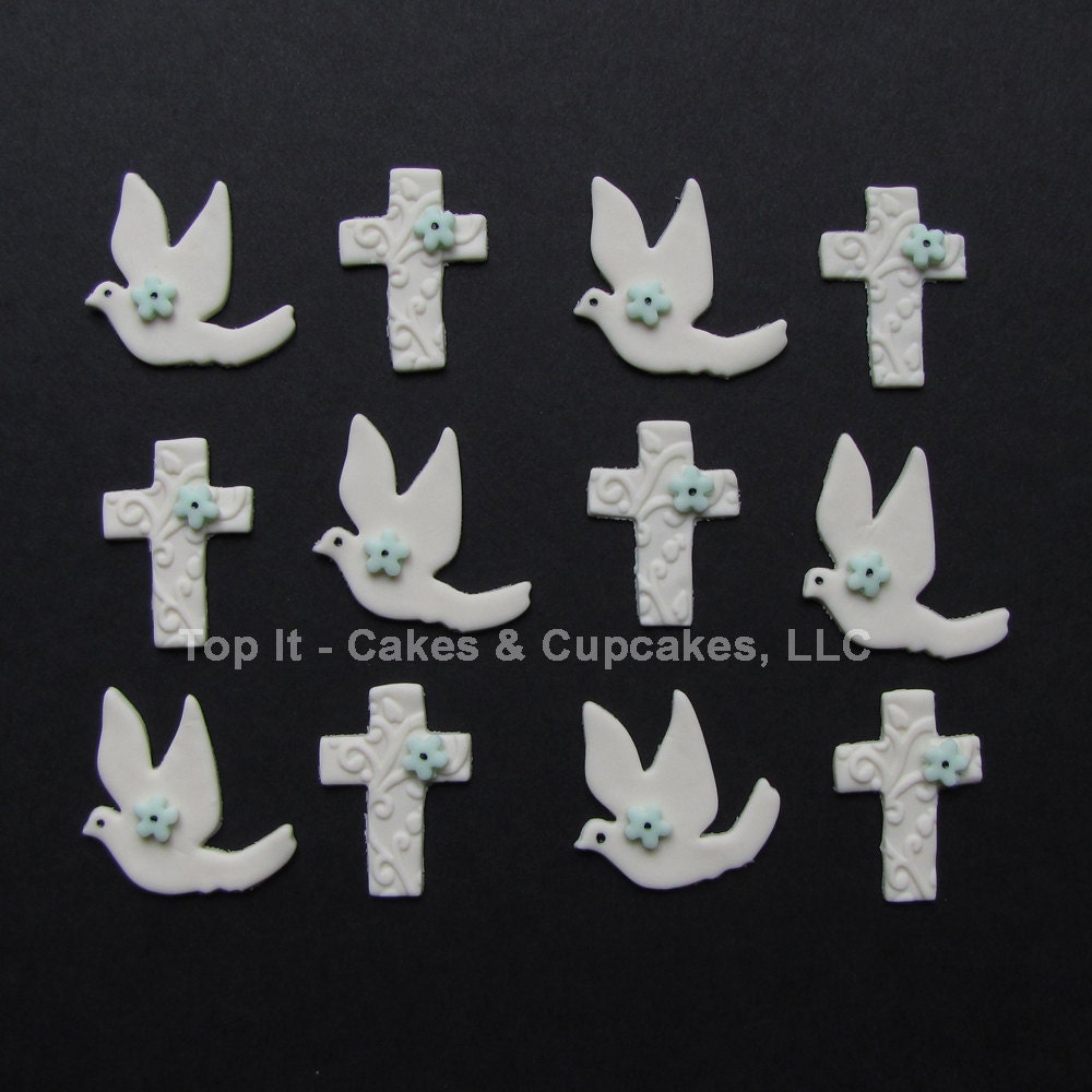 Fondant Cupcake Toppers - Crosses & Doves