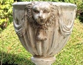 Garden Planter or Urn, Lion Head design, shabby chic decor, chalk painted, distressed and aged, gift for leo