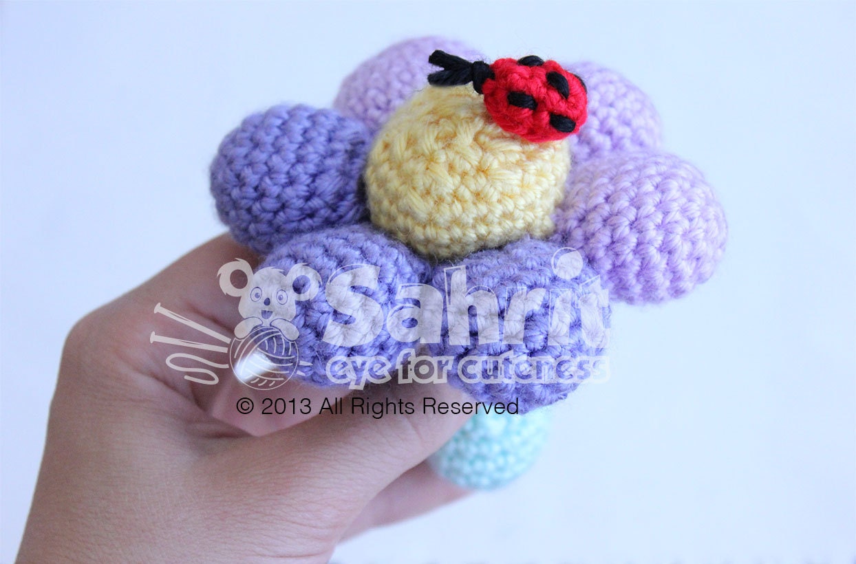 PATTERN Instant Download Flower Toy Amigurumi Baby Rattle Crochet with Ladybug