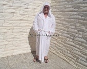 Make to Order-Traditional Turkish Plus Size Bath Robe-High Quality,Hand Woven,Spa,Yoga,Travel From Peshtemal-White Stripes on White