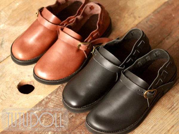 Black Brown Vintage Inspired Fashion Handmade Handcrafted  Leather Shoes Oxford Brogue Monk Slipper Sandal