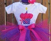 RAZZLEBERRY  - 3D Cupcake 1st Birthday Set Includes Tutu, 3D Cupcake Onesie and Free (1) Flower Headband- 1st 2nd 3rd 4th 5th bday