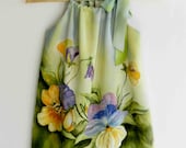 Flower silk dress hand painted for kids.Pansy hand painted dress.Pillowcase silk dress. Made to order. - ArmeniaOnSilk