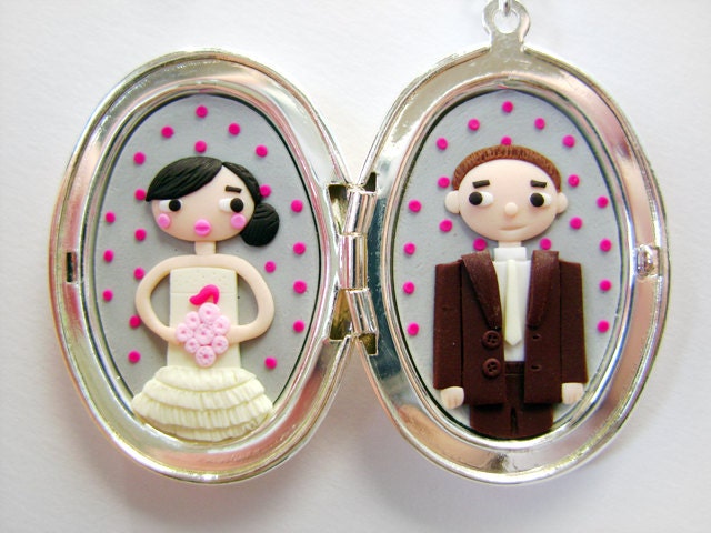 Custom lovers double portrait in a locket - Made on order