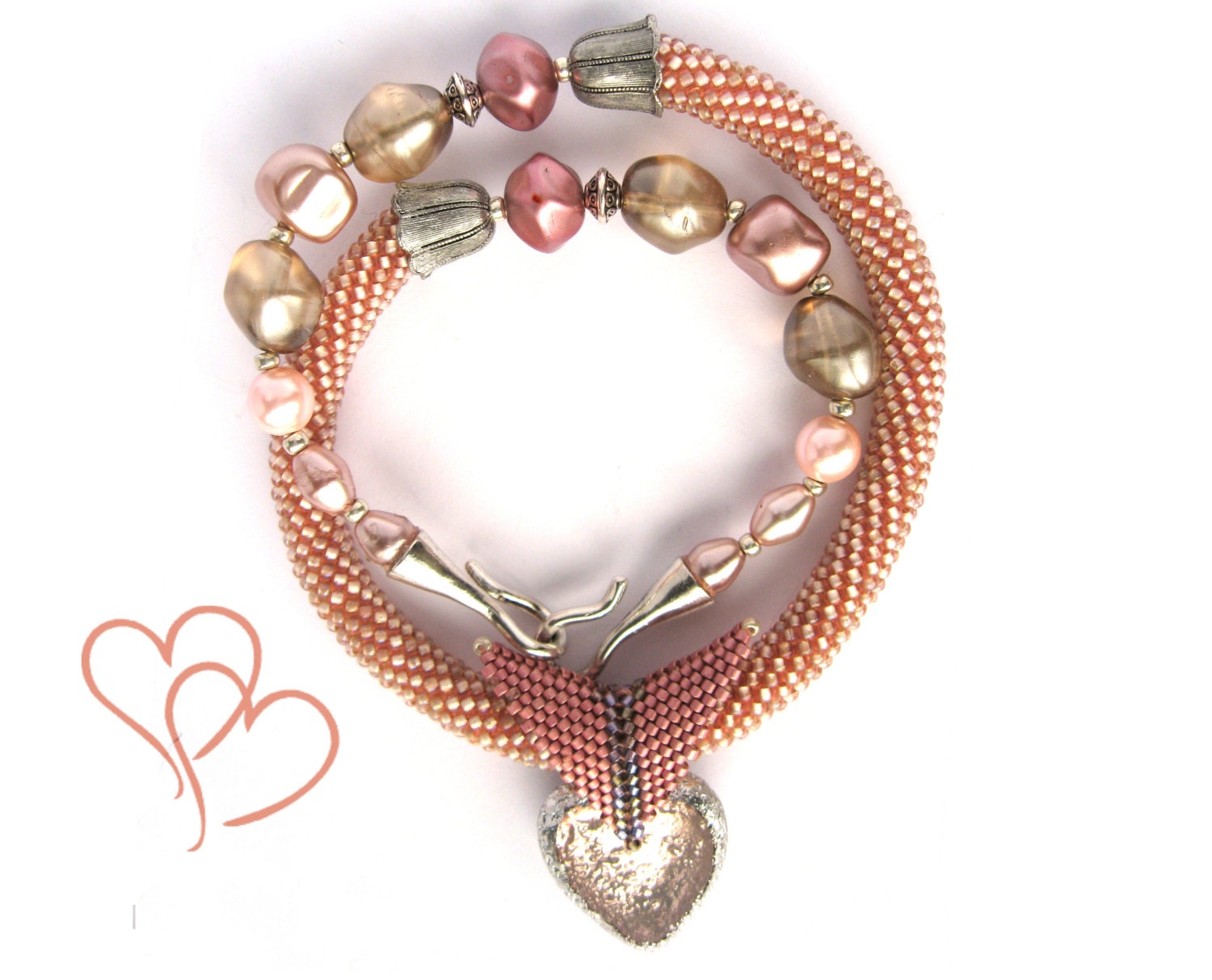 OOAK Bead Crochet Necklace "Rose ise" Gift for her Pink pastel TT team Jewelry Beadwork