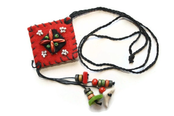 Felting Beaded Red Chic Necklace Handmade - Ready to ship