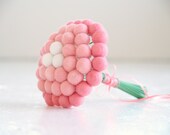 Ombre Bridal Bouquet Wedding, Pink Peach Craspedia Flowers, Needle Felt, Everlansting, Billy Button Balls, Classic Country Bride Handmade
