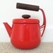 Tomato red vintage enamel kettle by Aubeco France