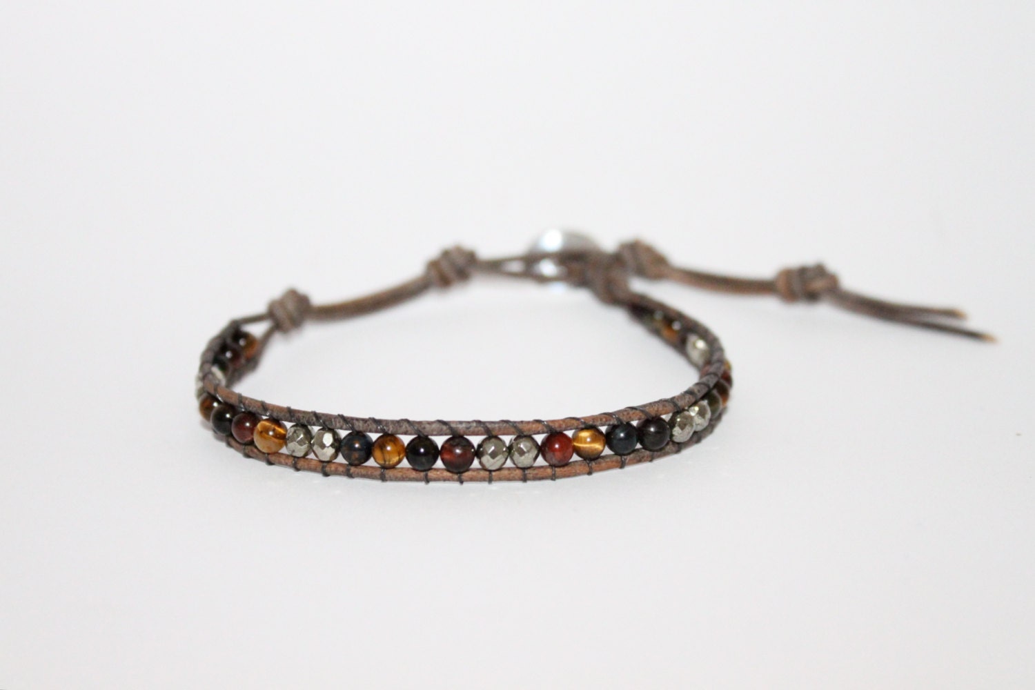 1 wrap leather bracelet - Semi precious Bronzite & Red Creek Jasper-Chan Luu inspired -