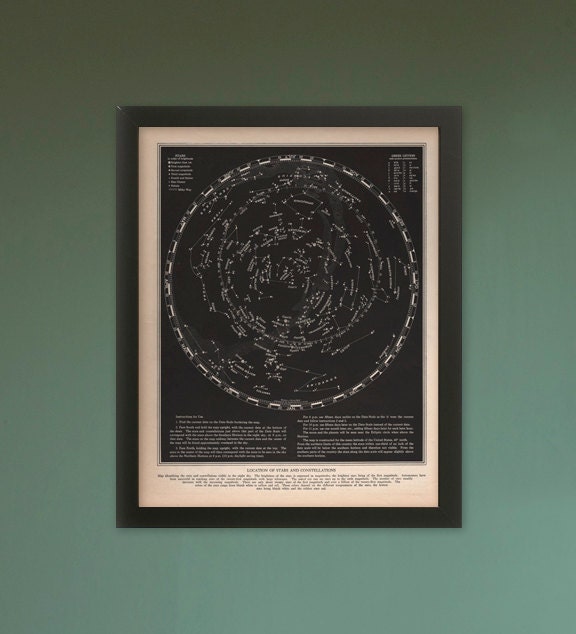 Vintage Reproduction "1935-1940 Map of the Stars" White and Black - 16x20" Print
