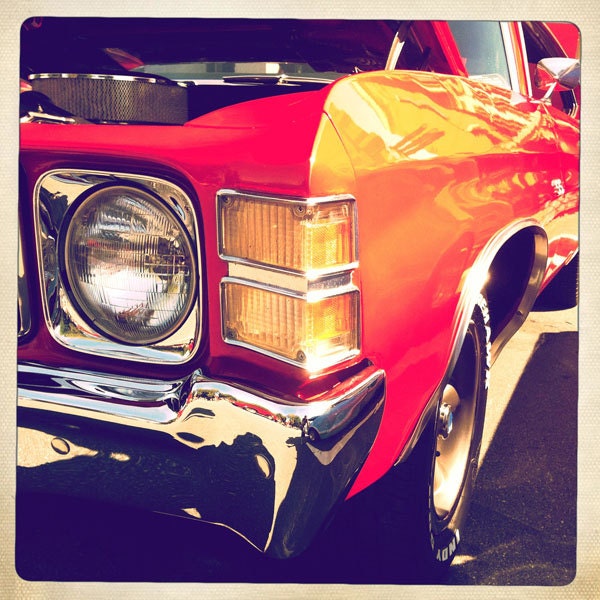 Headlight Classic Car Detail Red Yellow 5X5 print by Alecs