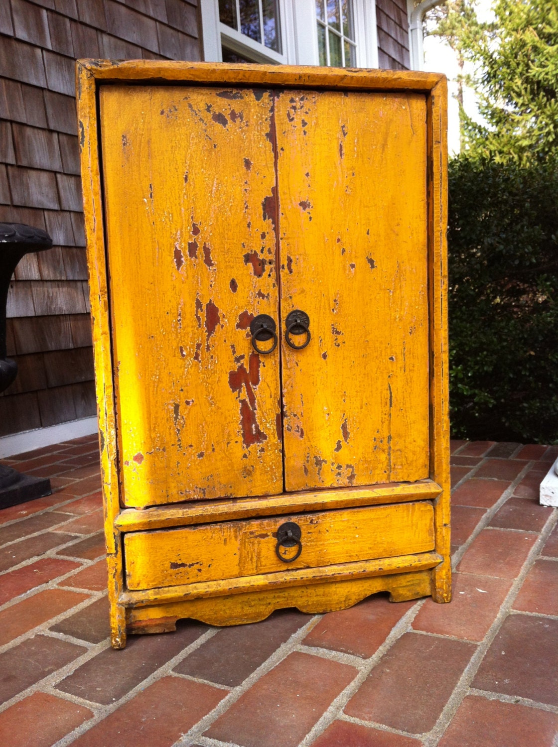 Antique Yellow Cupboard Original Paint Storage Cabinet