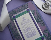 Springtime Love Violet & Emerald Indian Paisley Lovebirds Wedding or Anniversary Card, 3 1/2 x 4 7/8