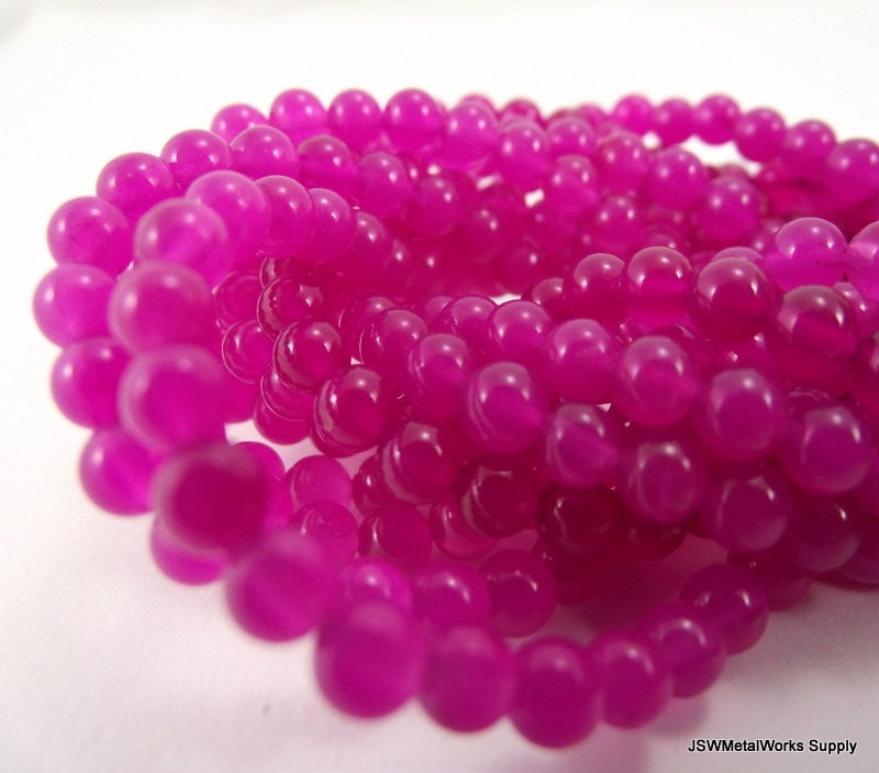 Malaysia Jade Round Beads, Fuchsia, Pink, 4mm, 16 Inch Strand, Whole Strand