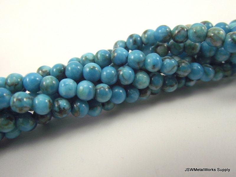 Blue Turquoise Mountain Jade Round Beads, 4mm, 15 Inch Strand, Whole Strand