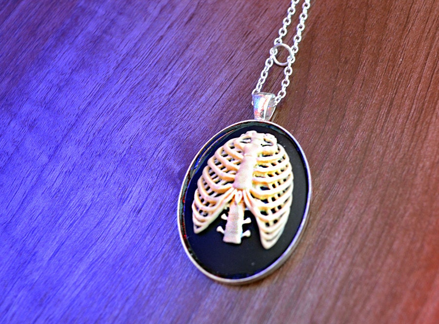 Cream and Black Skeleton Ribs necklace pendant by Mortiis.M