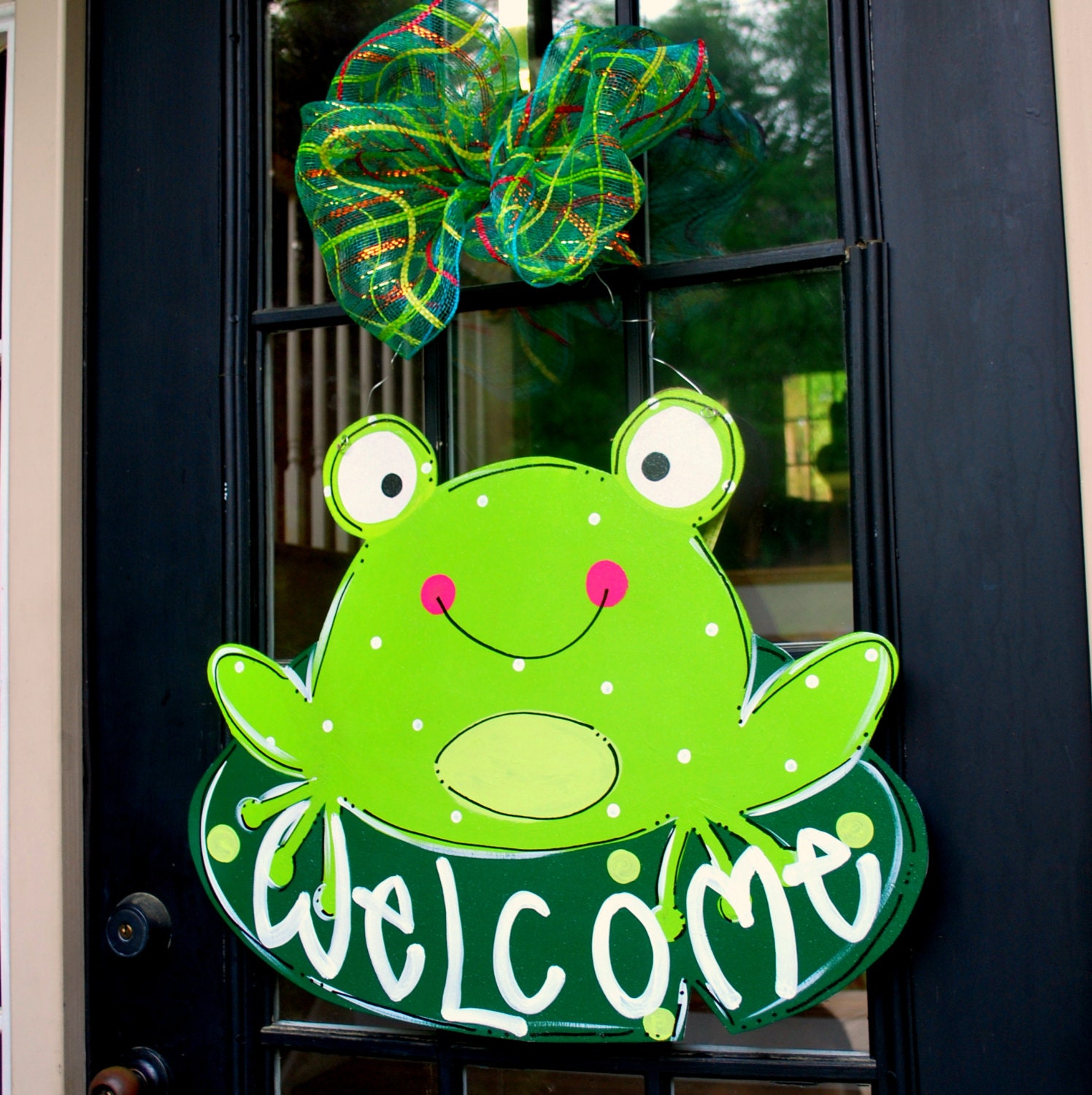 Summer Door Hanger: Frog Door Decoration, Summer Wreath, Frog Decor