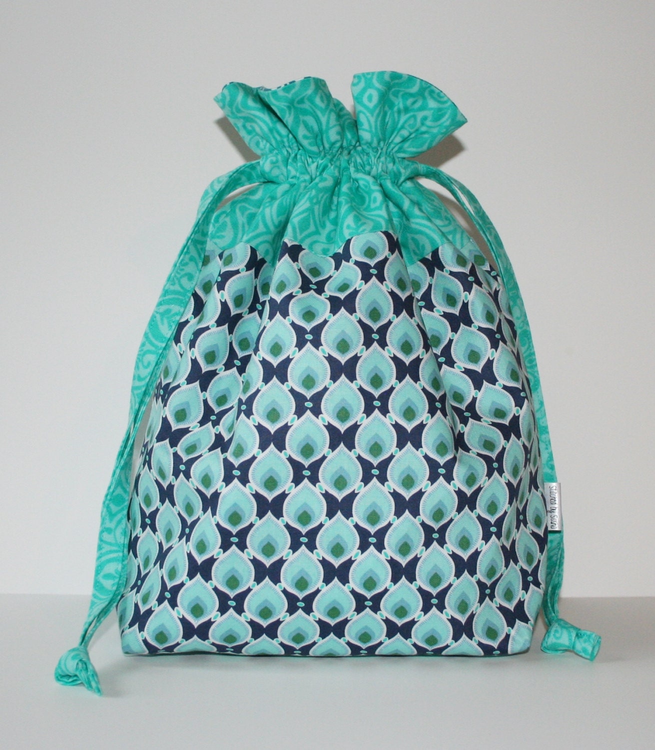 Medium Knitting Project Bag - Drawstring Bag with Interior Pockets - Kate Spain's "Cuzco"