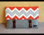 15" macbook case sleeve - 100% Merino Wool felt 3mm thick - orange and grey chevron