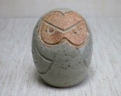Wee Owl Totem Warm Sandy stoneware with Transparent Blue-Green Glaze