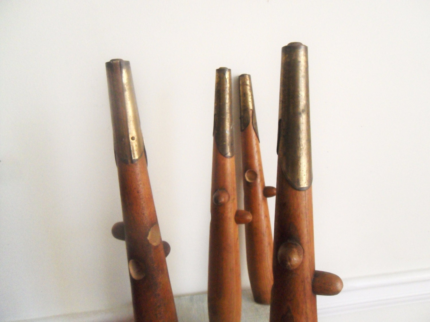 Atomic Furniture Legs. Mid Century Modern. Oak and Steel. Brass Glides. Unusual Design