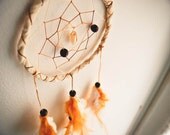 Small Dream Catcher - Summer Morning - With Yellow Citrine Gemstone Amulet, Yellow and White Feathers - Home Decor, Nursery Mobile