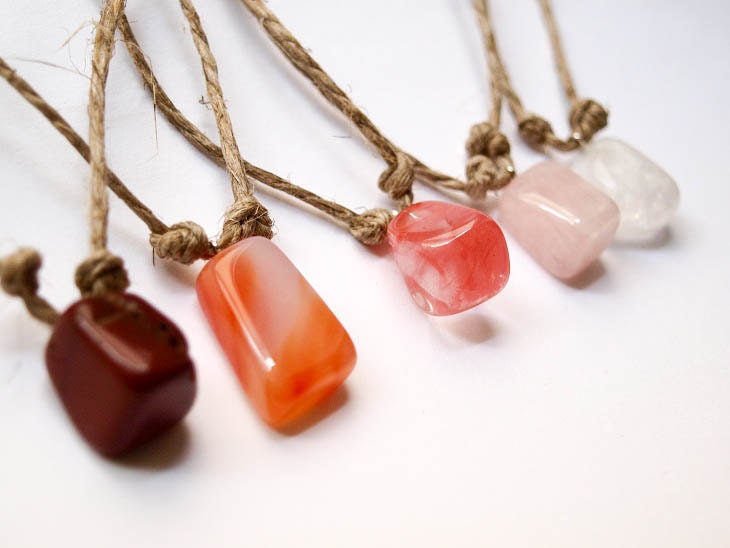 Boho Bridesmaid Gift - Gemstone Pendant with Transitional Natural String - Wedding Accessories, Jewelery
