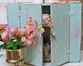 Light aqua cupboard hint of mint wooden antique shabby cottage wall cabinet home decor Anita Spero