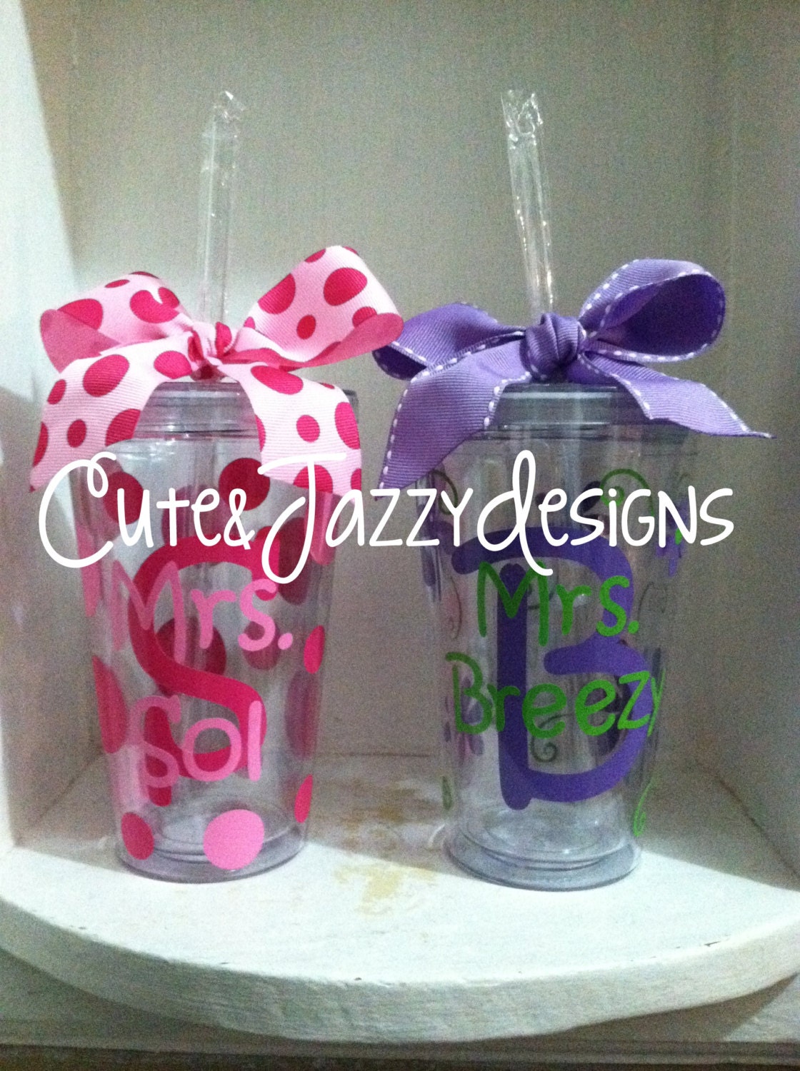 Personalized 16 oz. Teacher, Polka Dot, Clear, Acrylic, BPA Free Tumbler with Straw