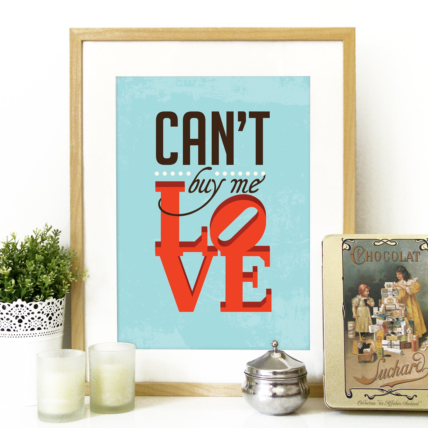 Beatles Can't Buy Me Love Music Quote Poster Art Print Typography SeaFoam Blue - Can't Buy Me LOVE - Music Quote from Beatles song A3 Poster