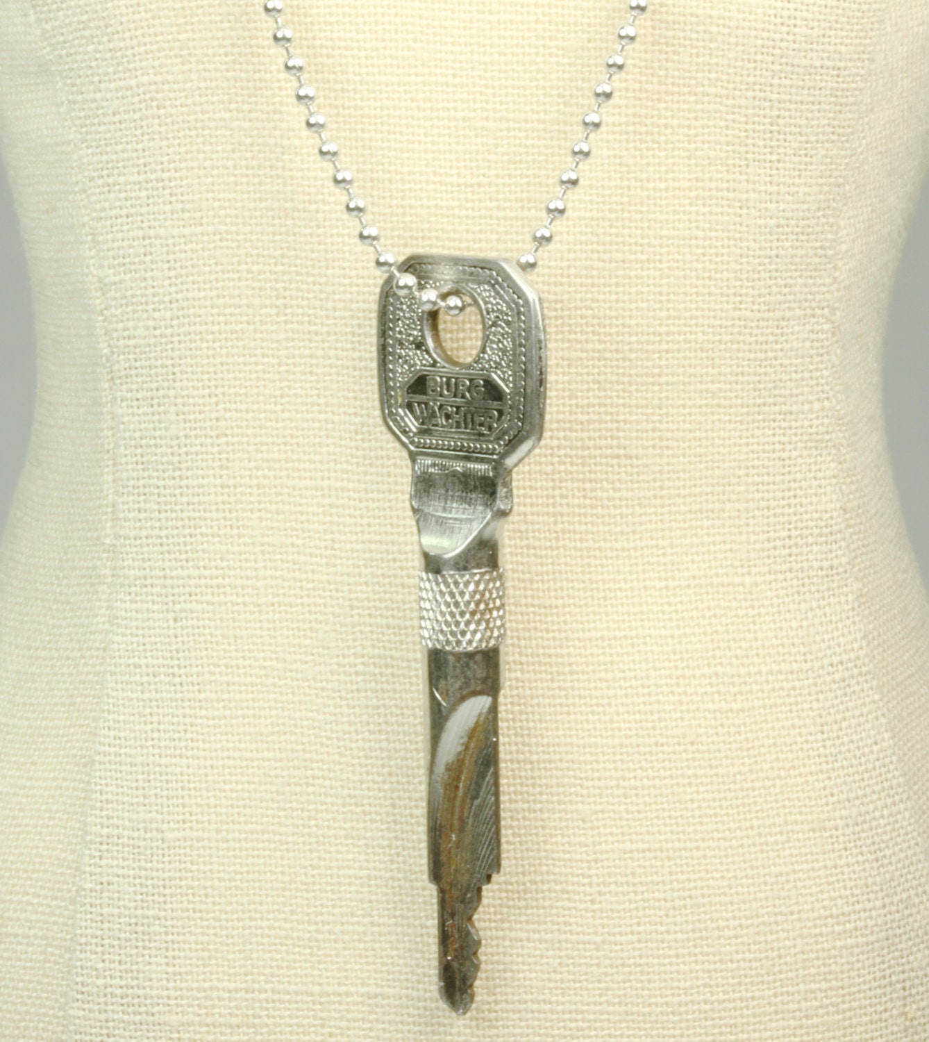 Unusual Twisted Antique Key Ball Chain Necklace - Biker Rocker Edgy Avant Garde