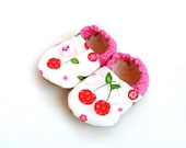 cherry baby shoes girl shoes pink and red shoes cherries girl pink booties baby girl shoes soft sole shoes cherry clothing
