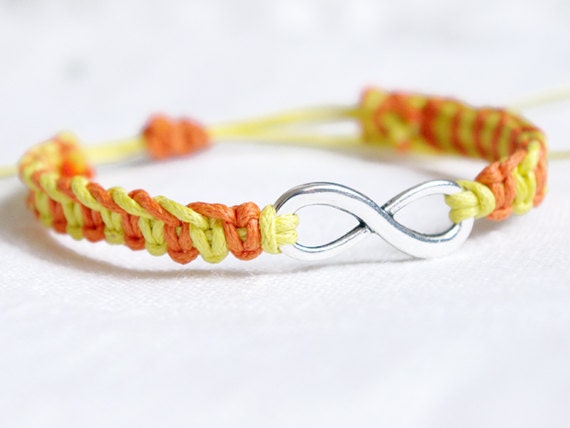 Infinity Hemp Bracelet Yellow and Orange- Wish Bracelet - Friendship Bracelet - Karma Bracelet