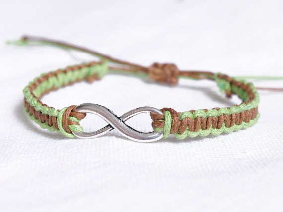 Infinity Hemp Bracelet Brown and Green- Wish Bracelet - Friendship Bracelet - Karma Bracelet