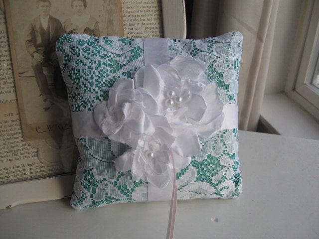 NEW- Customizable Vintage Lace Over Taffeta Ring Bearer Pillow
